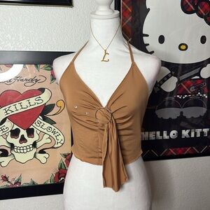 Cowl Neck Cropped Buckle Halter Top